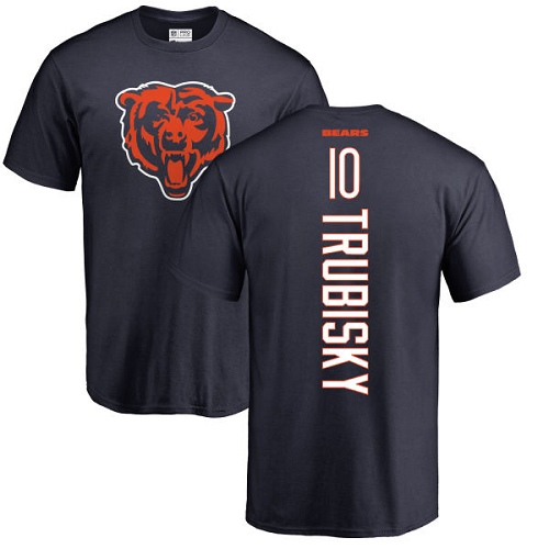 Chicago Bears Men Navy Blue Mitchell Trubisky Backer NFL Football #10 T Shirt